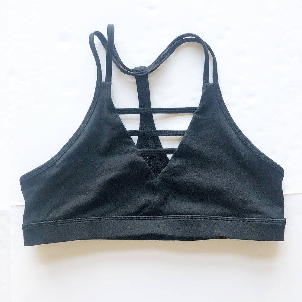 Zyia Active Sports Bra Womens XL Black Strappy Ladder Front Mesh Racerback - Picture 2 of 7